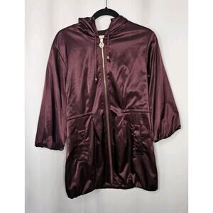 MICHAEL KORS FANCY PURPLE HOODED ANORAK CINCH-WAIST RAINCOAT LONG JACKET P/M